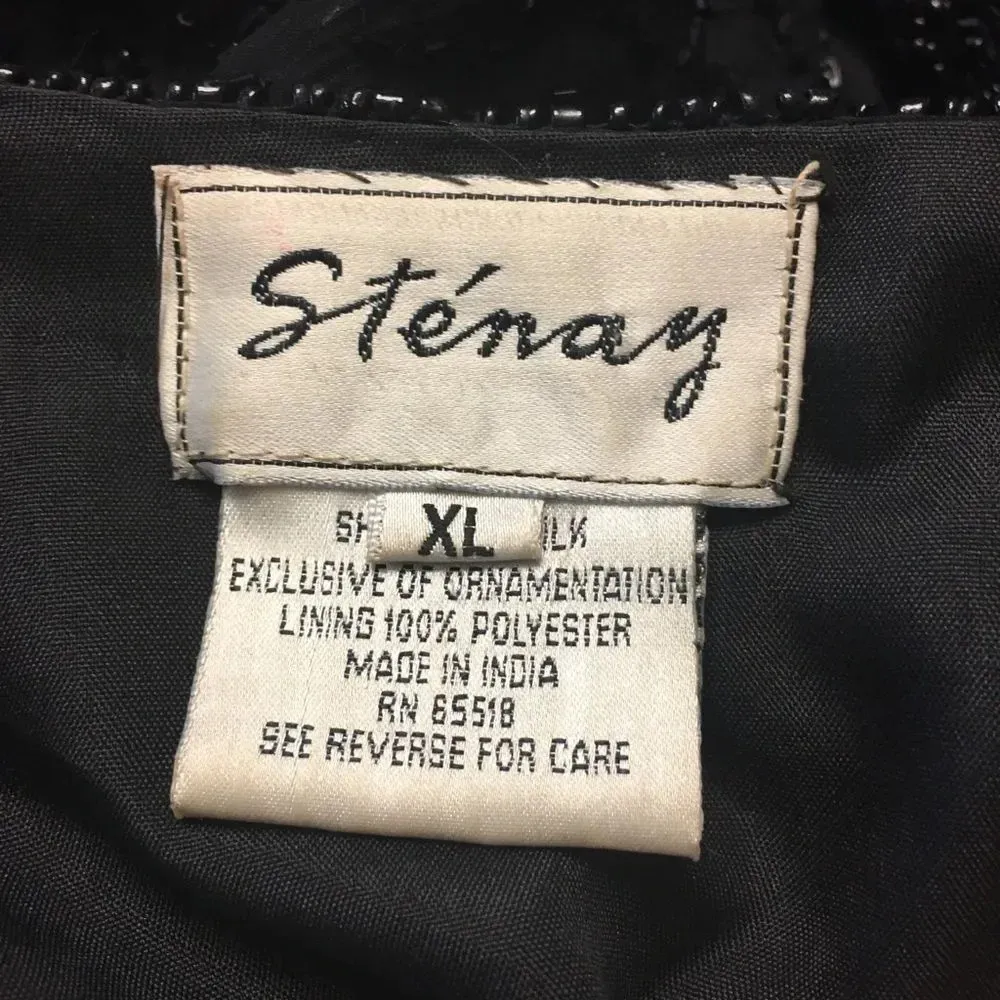 Vintage Silk Beaded Jacket Elegant Formal XL Retro Elegant Fancy Dressy Party Black - Image 6