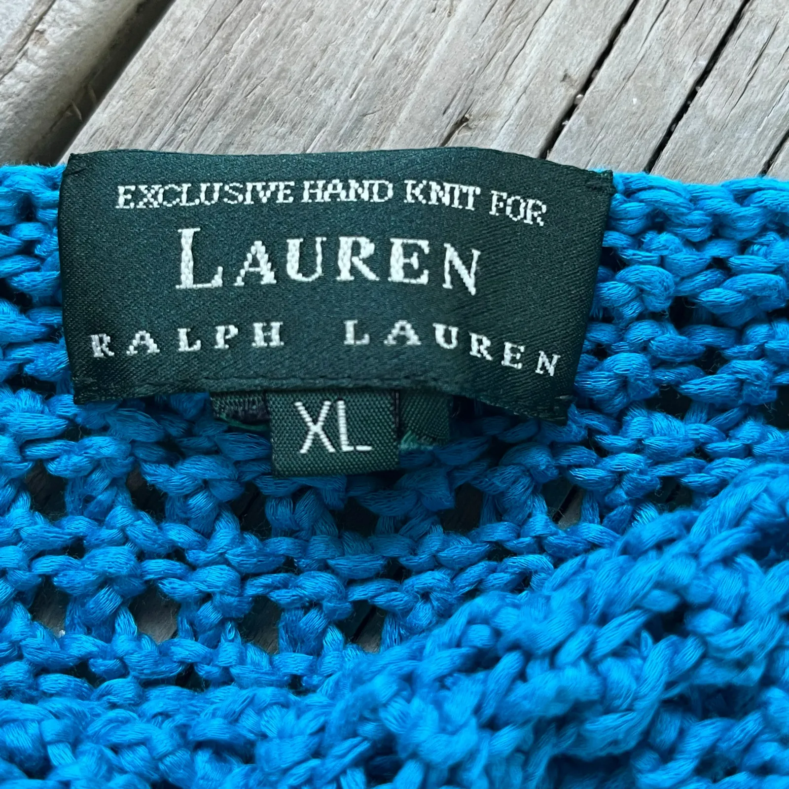 Lauren Ralph Lauren Women's Vintage Turquoise Hand Knit Sweater Size XL - Image 5