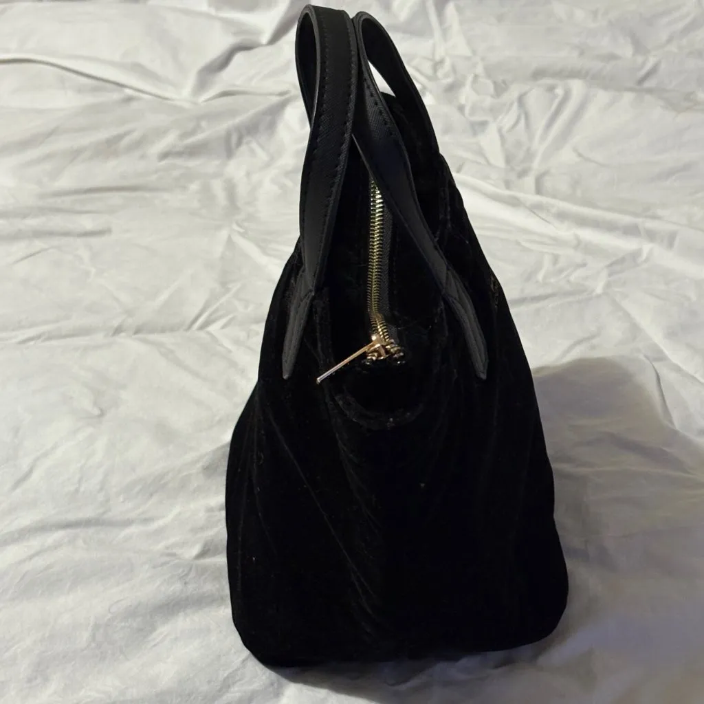 Scout Velvet Black Mini Tote With Dual Handles & Gold Quilted Interior Zip Close - Image 4