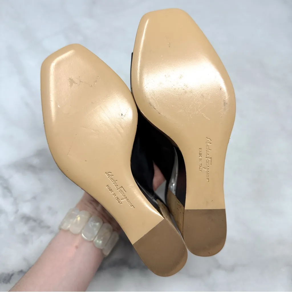 NEW Salvatore Ferragamo Perty Leather Lucite Cork Platform Wedge Mule Sandal 5.5 - Image 10
