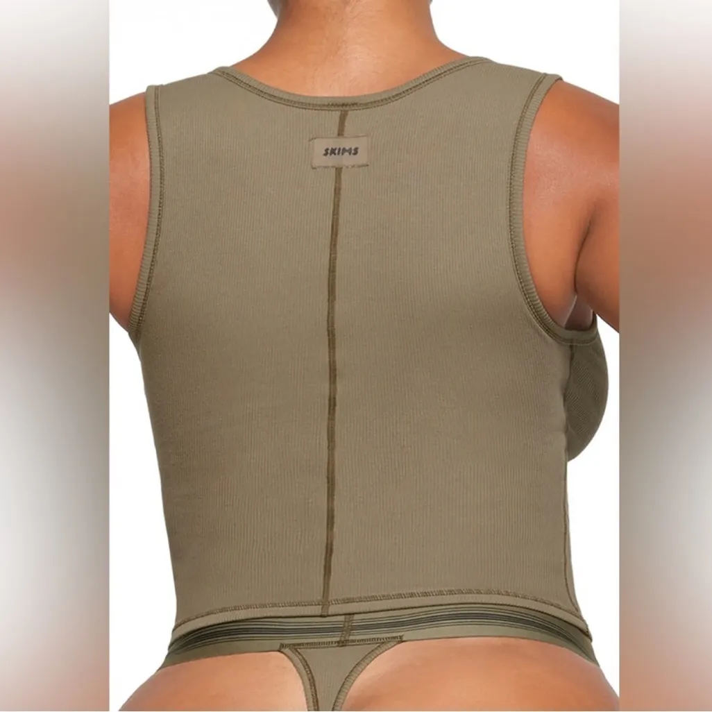 SKIMS Cotton Ribbed Tank ARMY NWT Size Small Super Rare Olive Green Tank Top - Image 2