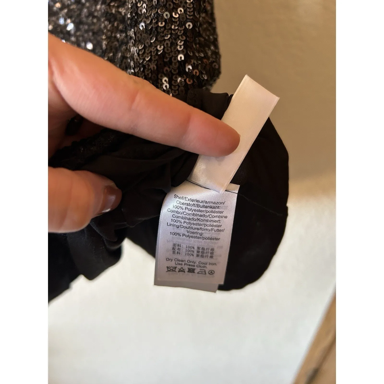 DKNY Gray Black Sequin Mini Sheath Dress NYE Holiday Christmas Size L Festive - Image 4