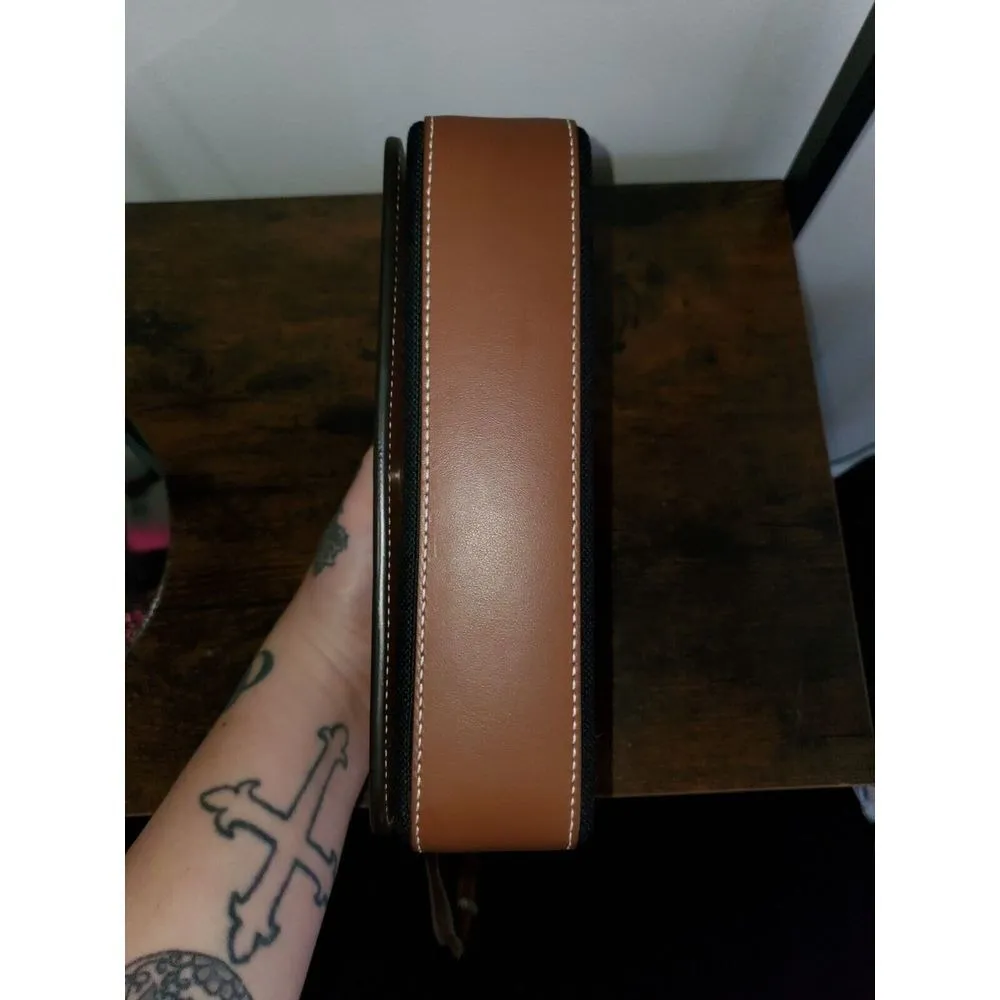 Burberry London England Canvas Crossbody Bag Black with Brown Leather Trim‎ - Image 6