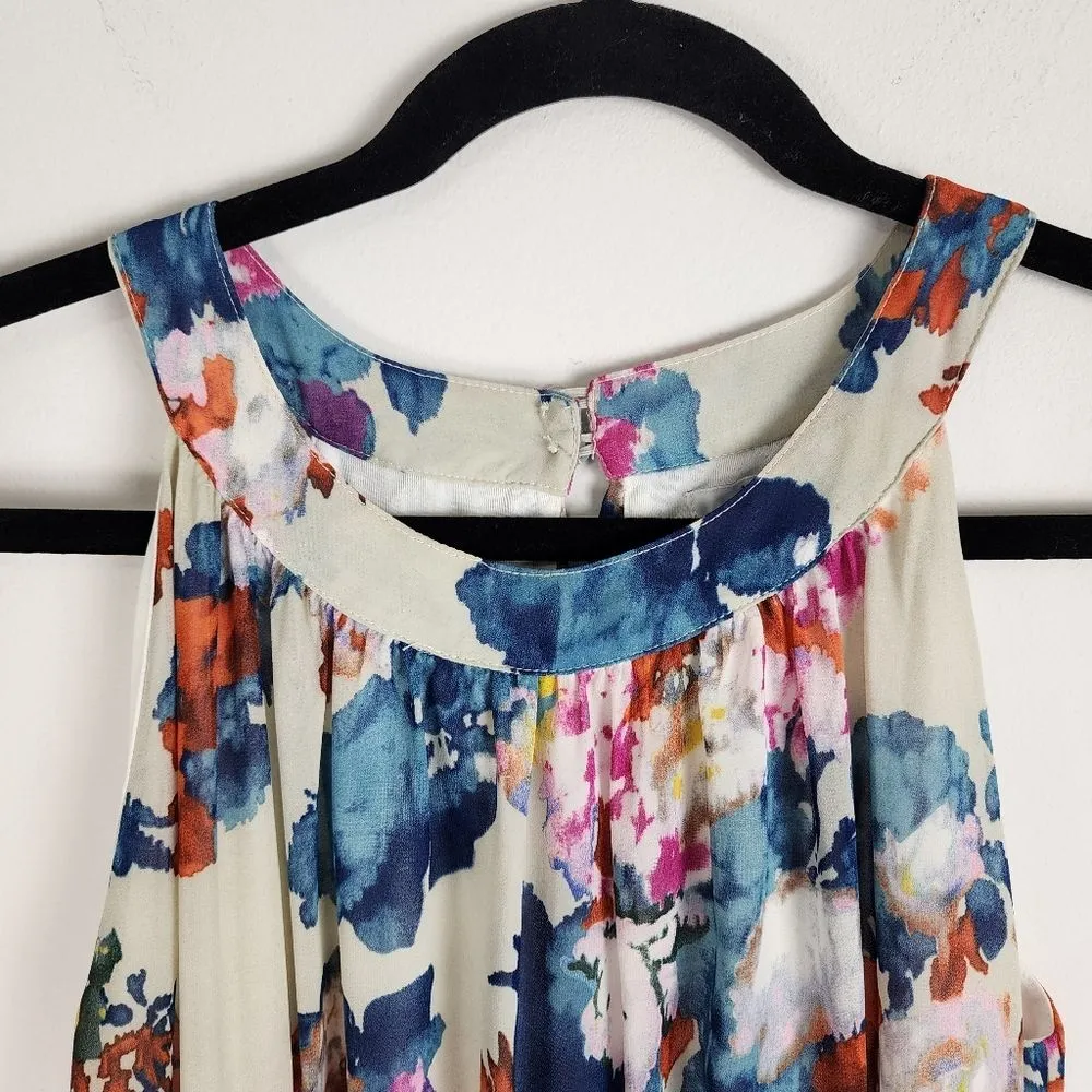 Bar III High Low Dress Asymmetric Floral Watercolor Ruffle Hem Halter Neck Small - Image 14