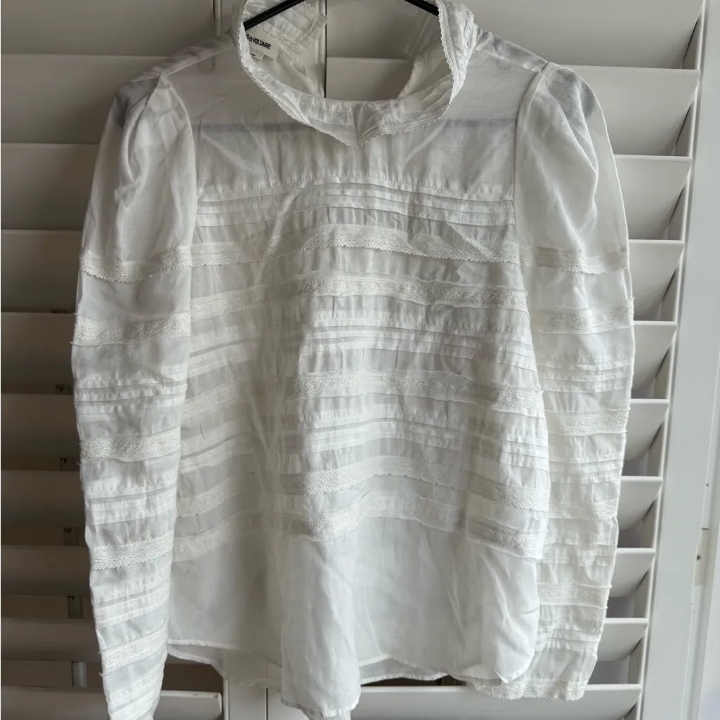 Zadig & Voltaire Ivory Lace-Accented Blouse - Image 2