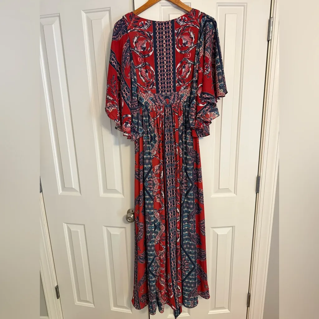 NWT Free People Women's size 2 Fern Print Maxi Dress Boho Gypsy Cherry Combo - Image 6