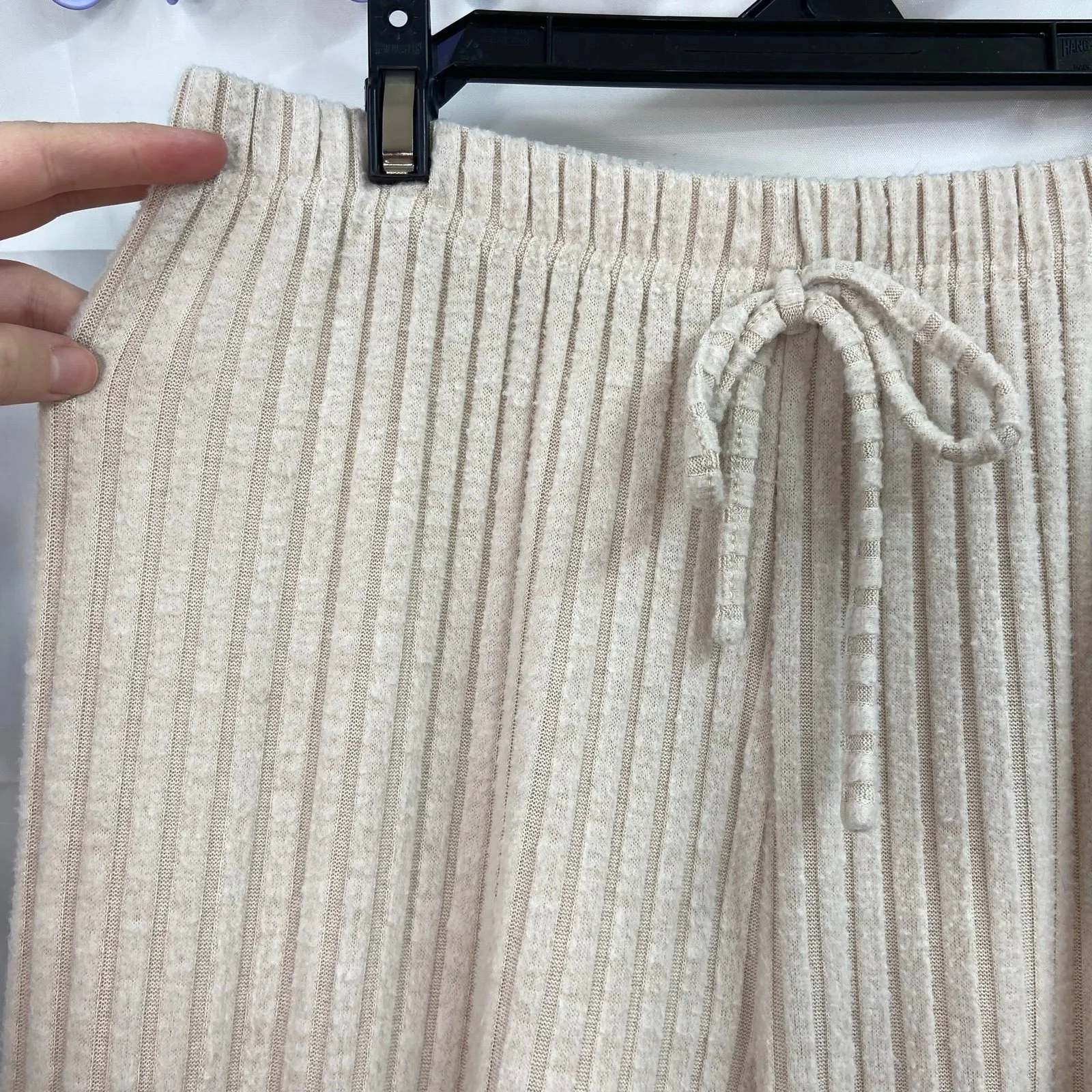 Women's beige soft ribbed pull on drawstring high waisted lounge pajama pants M Size M - Image 2