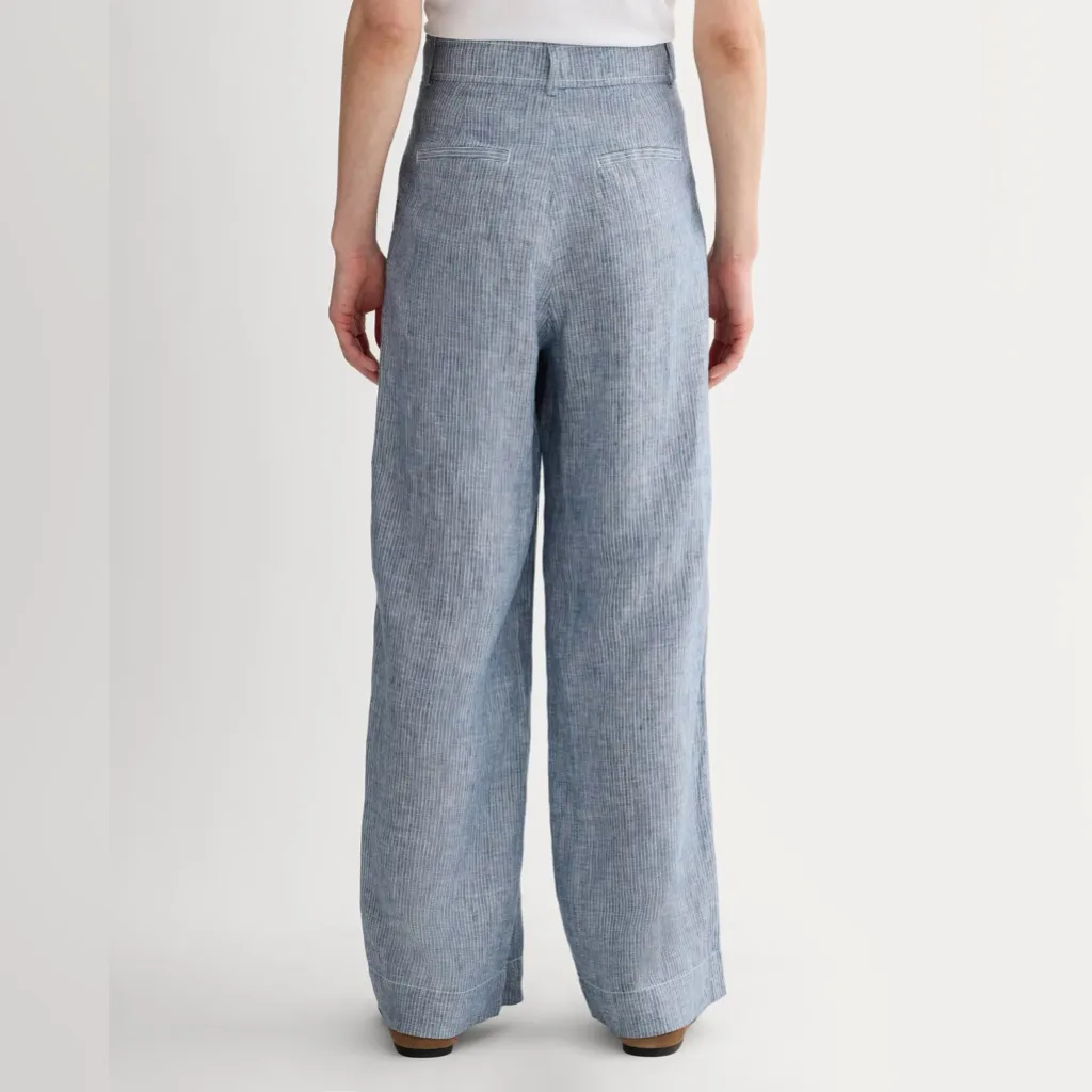 Everlane The Linen Way High Drape Pant in White Blue, Size 10 - Image 4