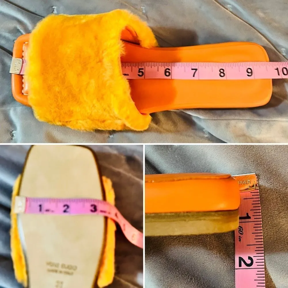 BEAUTIISOLES Faux Fur Sofie Slide Orange Shearling Leather 7.5 NIB - Image 11