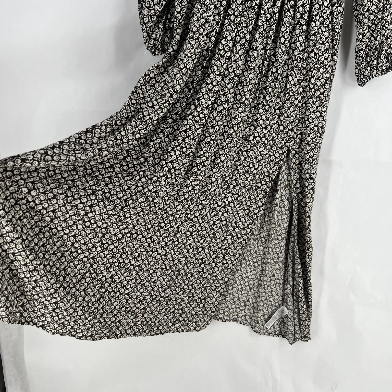 Gap Maxi Dress Womens Large Brown Floral Smocked Waist Ruffle Puff Sleeve V-Neck - Image 5