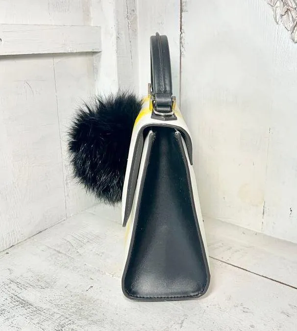 Les Petits Joueurs Mini Alex Bunny Leather Top Handle Bag balck / White / Yellow Black - Image 6