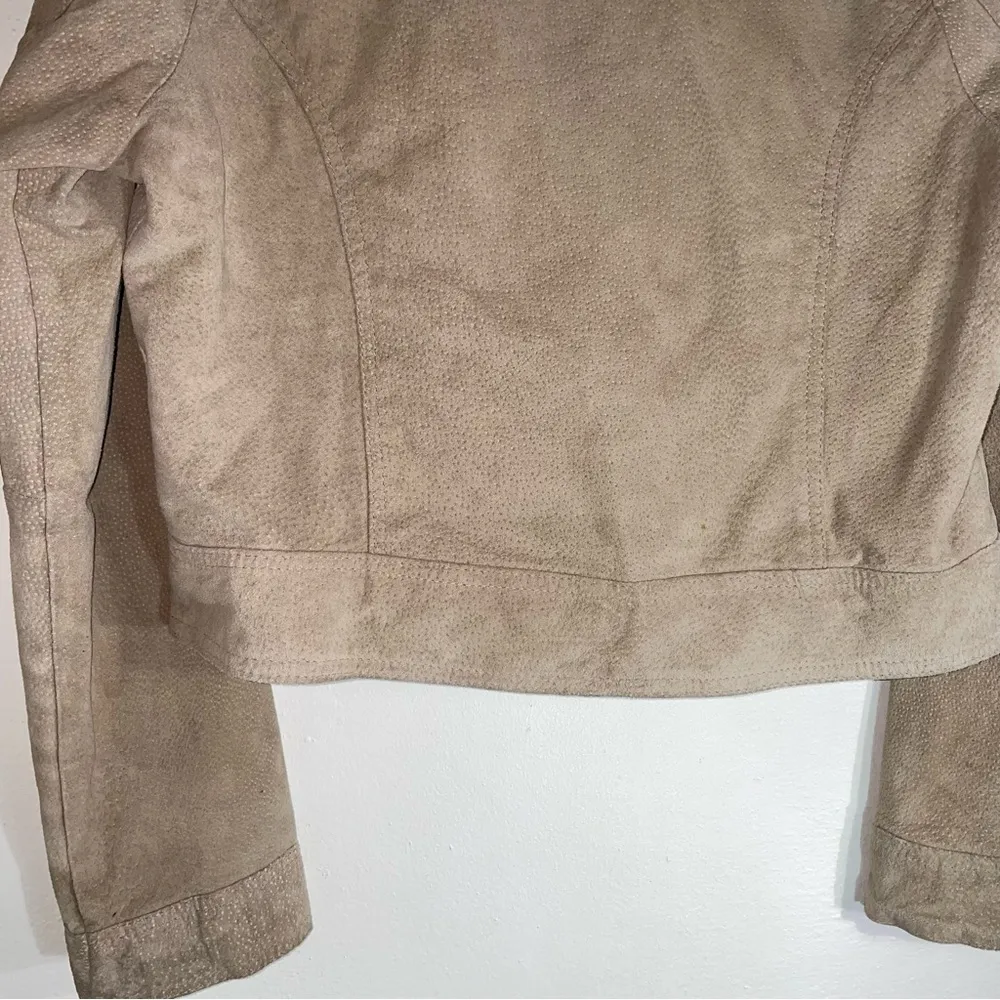Dollhouse L Suede Leather Jacket Tan Ruffle Coat - Image 9