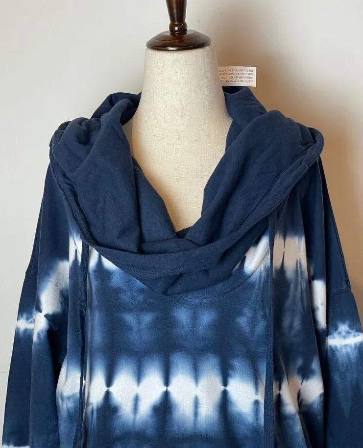 Young Fabulous & Broke Piper Blue Tie Dye Cowl Neck Hooded Pullover Sweatshirt S - Image 4