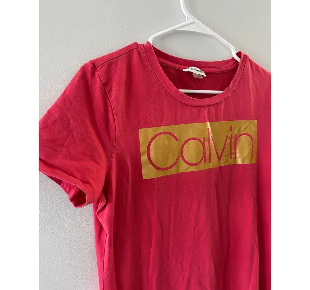Calvin Klein Womens Tshirt Dress Medium Pink Short Sleeve Cotton Mini Crewneck - Image 3