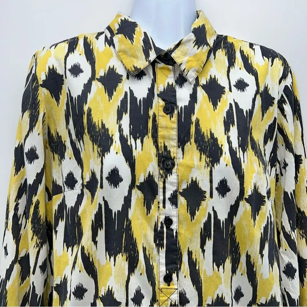 Style & Co Black/White/Yellow Abstract Print 100% Cotton/Sleeves Tab Up-Size 12 - Image 2
