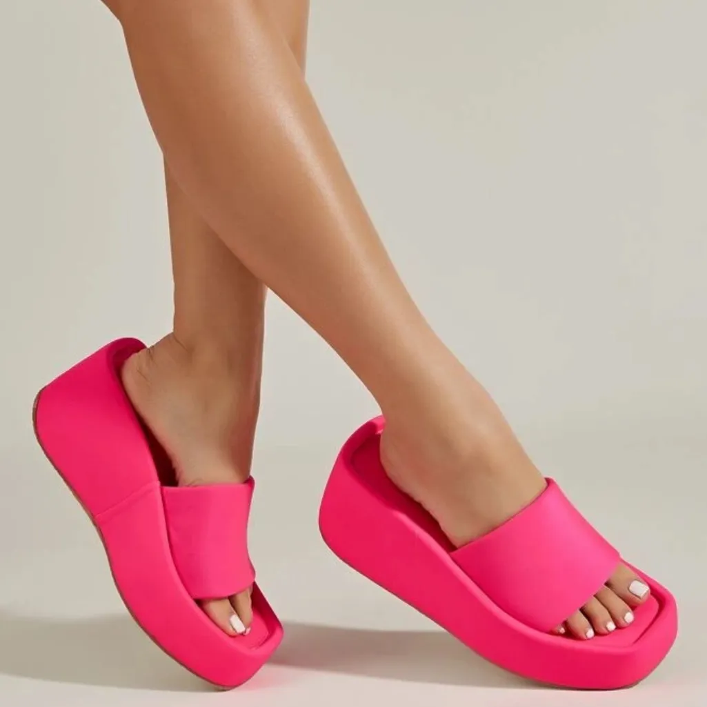 Olivia Miller Uproar Wedge Sandals Slip on Open Toe Platform Slides Pink Sz 7 - Image 2