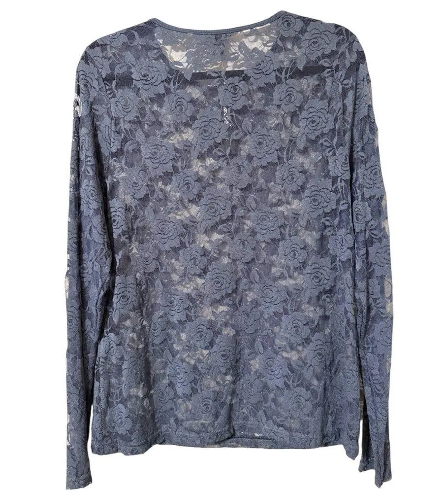 Feathers women’s size 3X lacy floral sheer pullover long sleeve grey top dressy Gray - Image 3