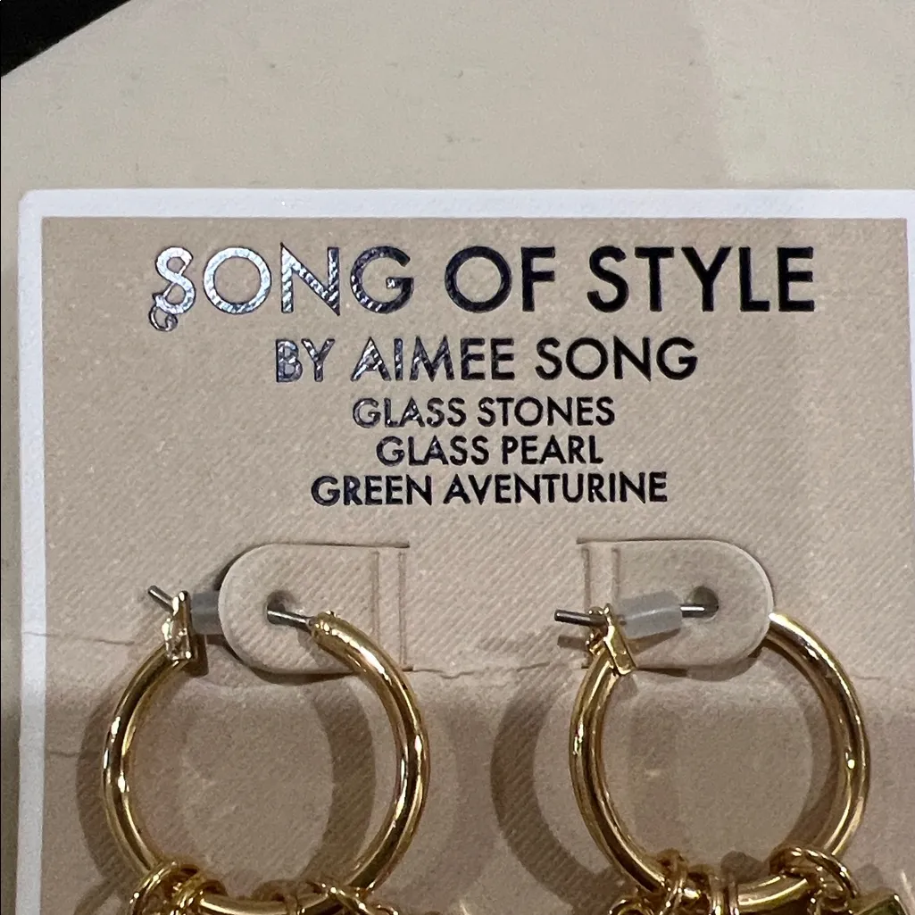 Song of Style Gold and Cream Earrings with Green Accents - Image 6
