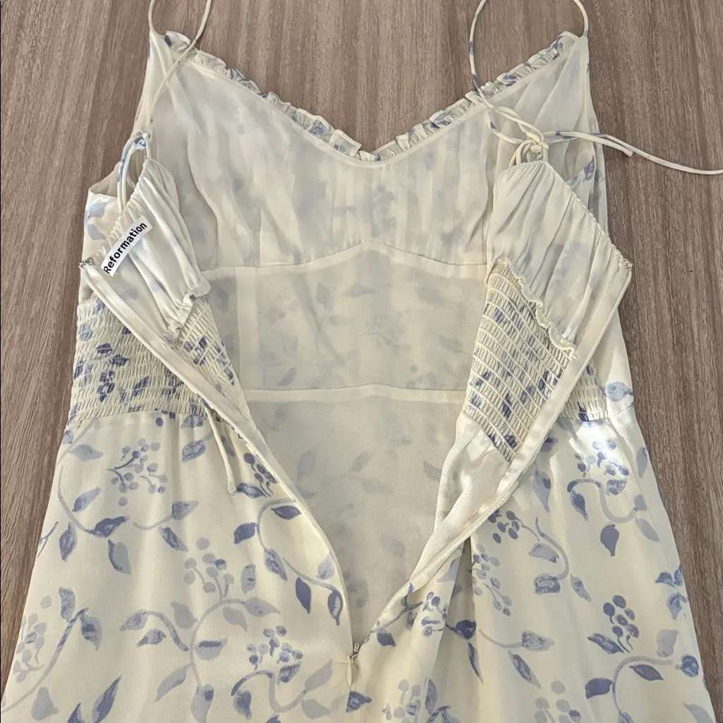 Reformation Embry Midi Dress in Laurel Blue and White Size 10 - Image 8