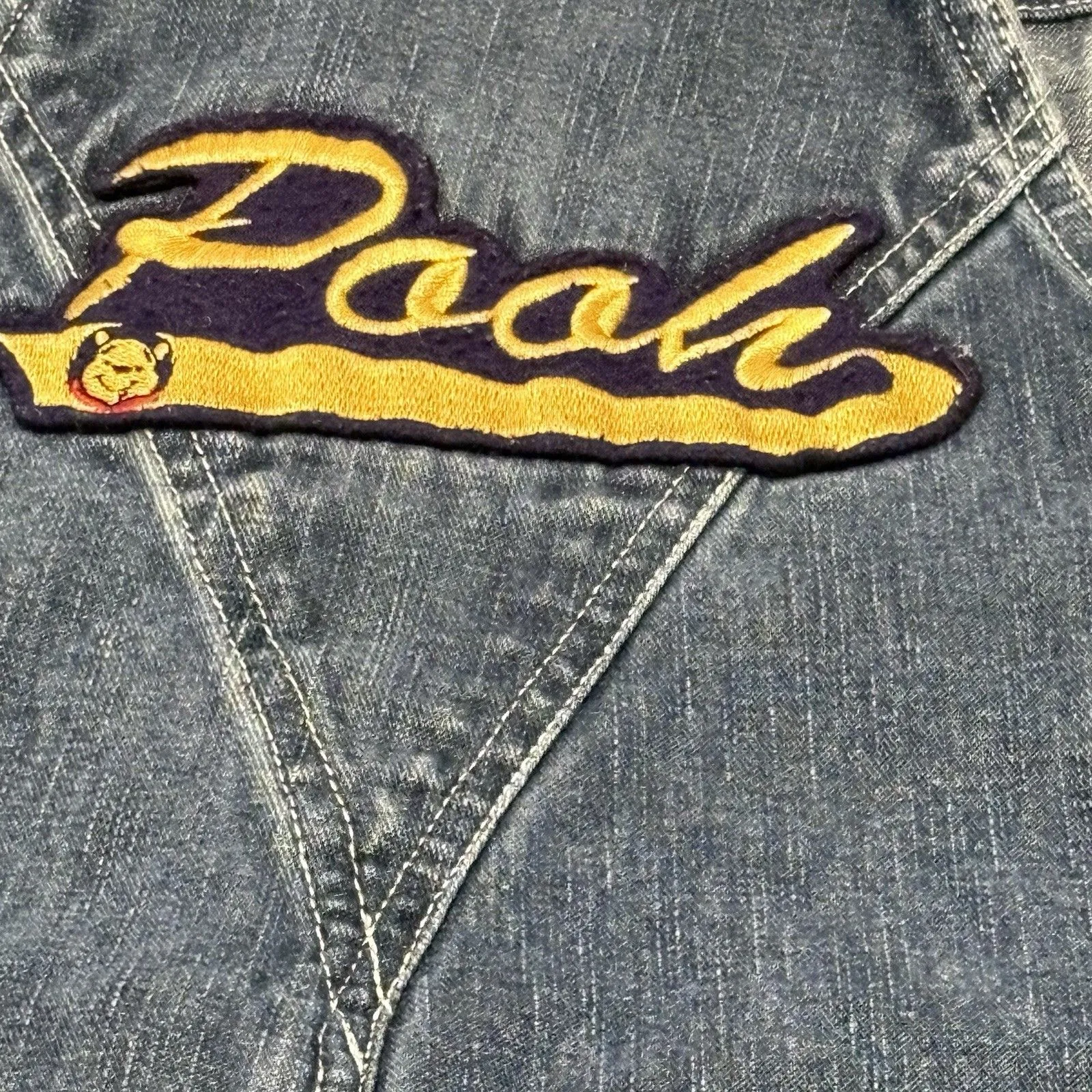 Disney Vtg 90s Pooh Denim Jean Bib Overalls Dungarees Embroidered XL - Image 9