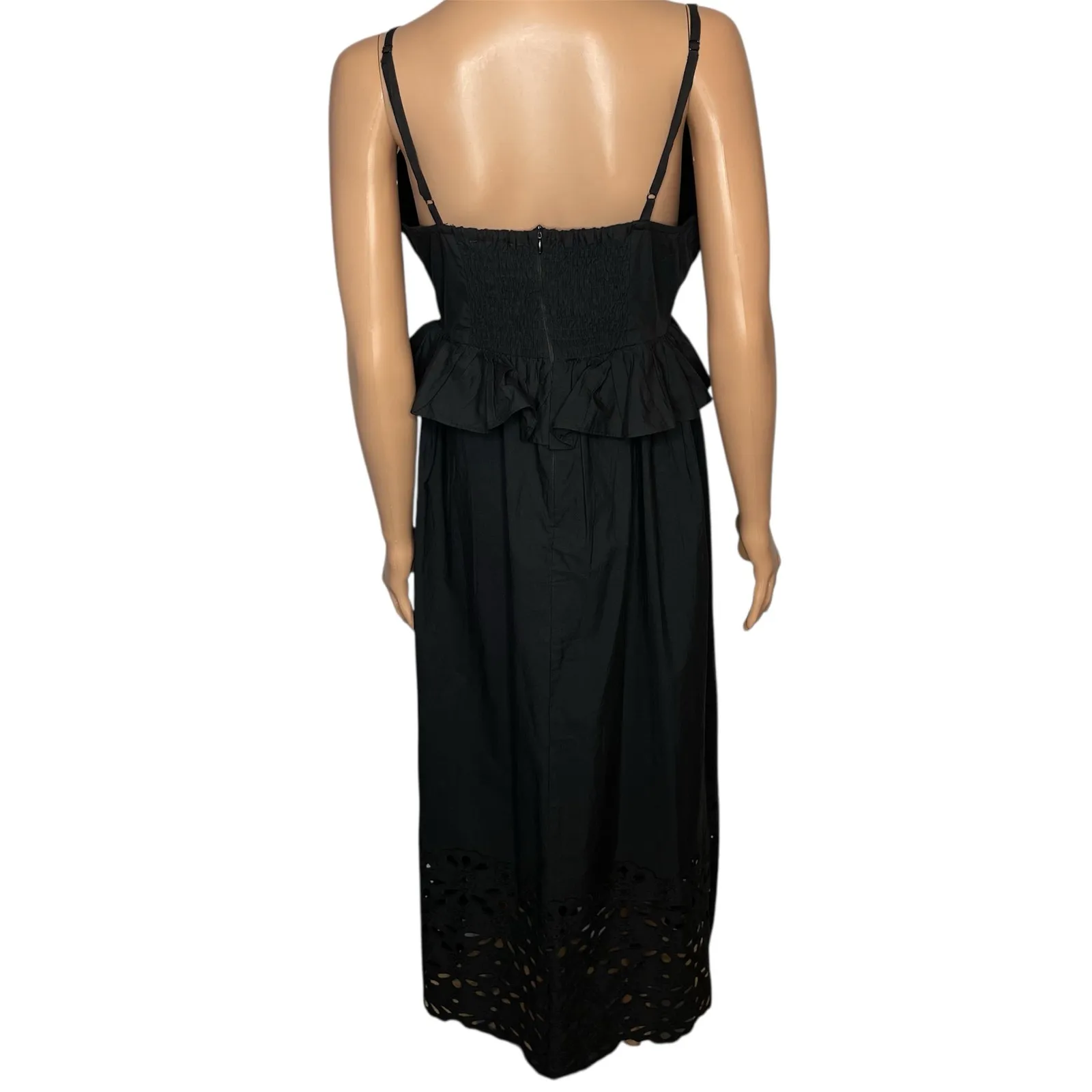 Caroline Constas New Embroidered Peplum Waist Spaghetti Strap Black Dress Sz M Size M - Image 2