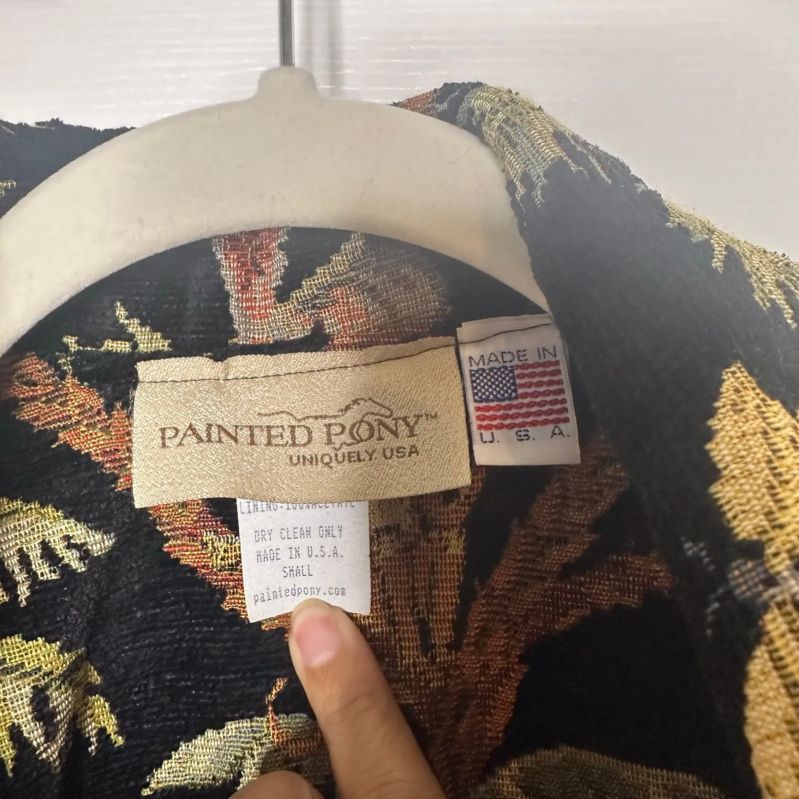Vintage Painted Pony Size Small‎ Tapestry Blazer Jungle Print Two Button Black - Image 4