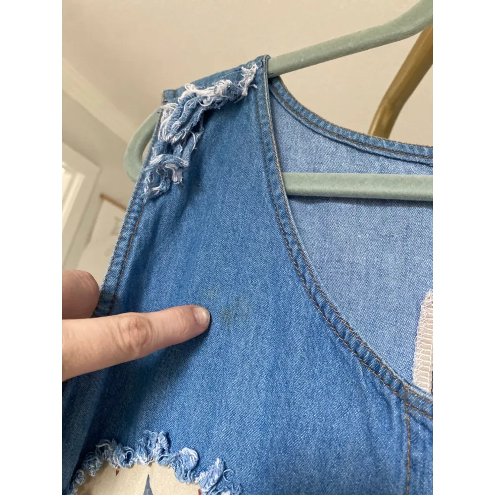 Vintage Denim Jumper Maxi Dress Country Patchwork Appliqué M/L Americana Prairie - Image 7