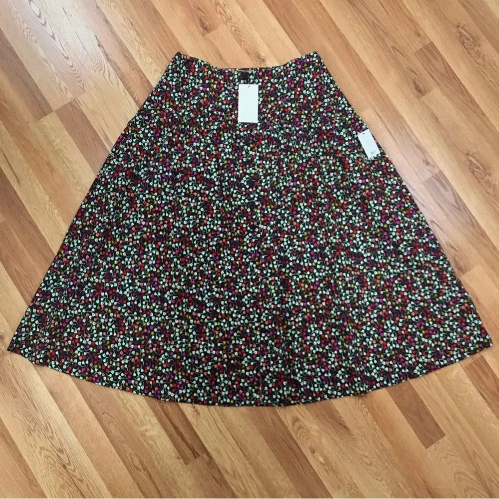 JOIE Button Front Black Floral Print Cotton Midi Skirt Fit & Flare Size 14‎ New - Image 2