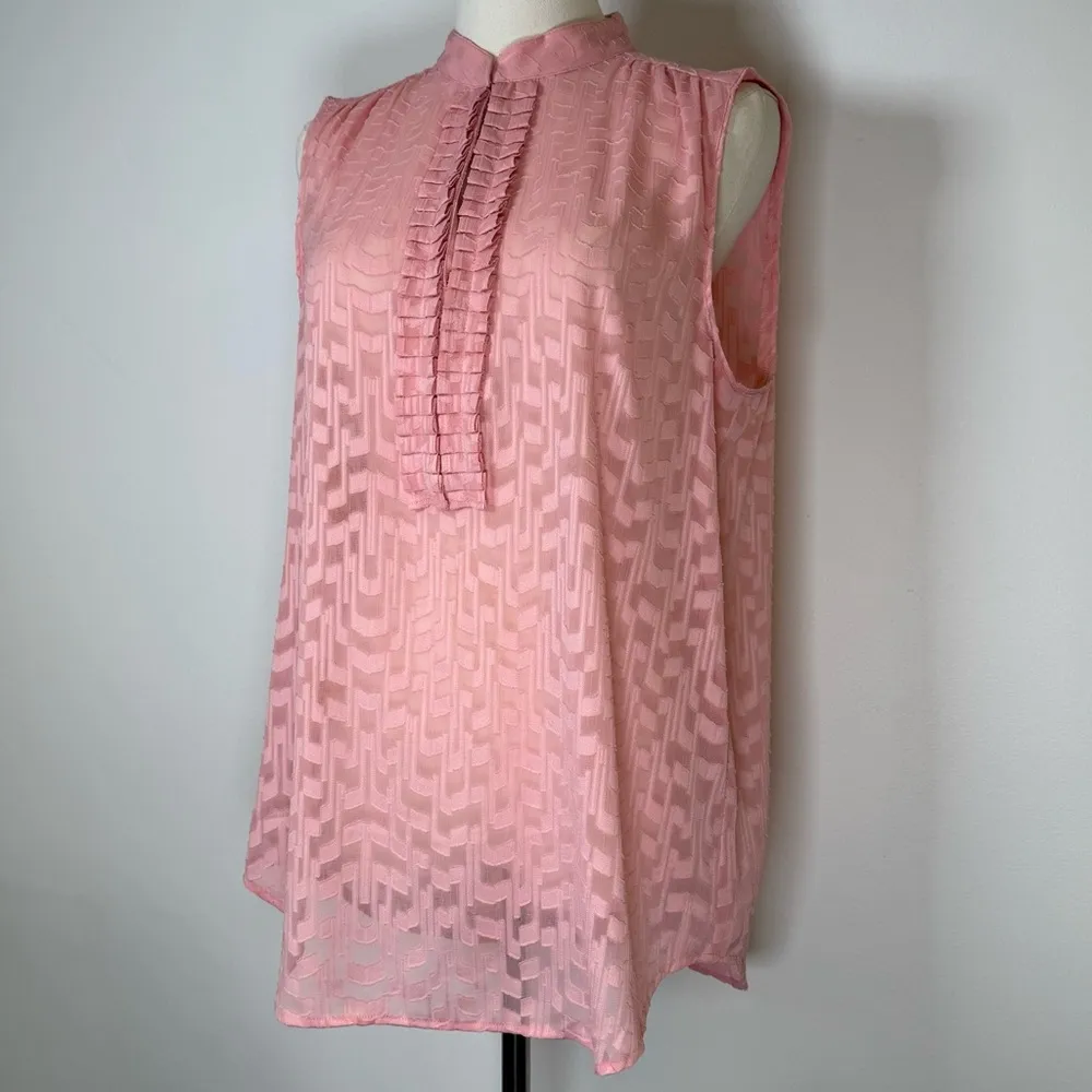 Ann Taylor Sleeveless V-Neck Sheer Pink Blouse Women’s Size Medium - Image 3