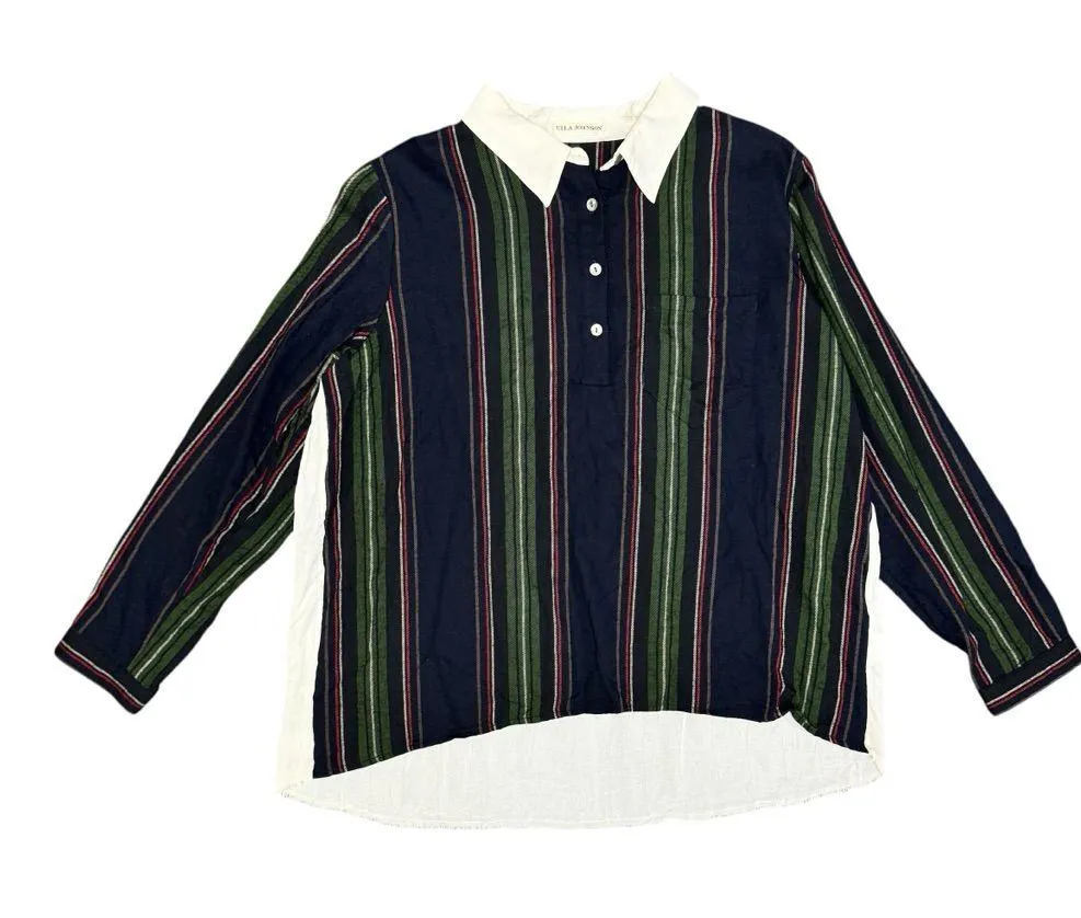 Ulla Johnson Long Sleeve Wool Blend Button Up Blouse Academia Top Striped 8 - Image 1