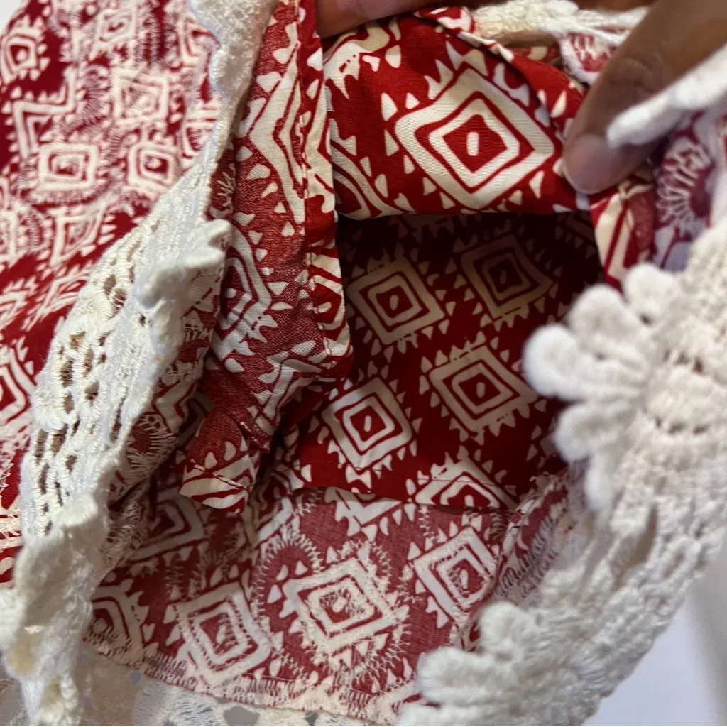 Women's Red and White Lace Trim Shorts - Image 6