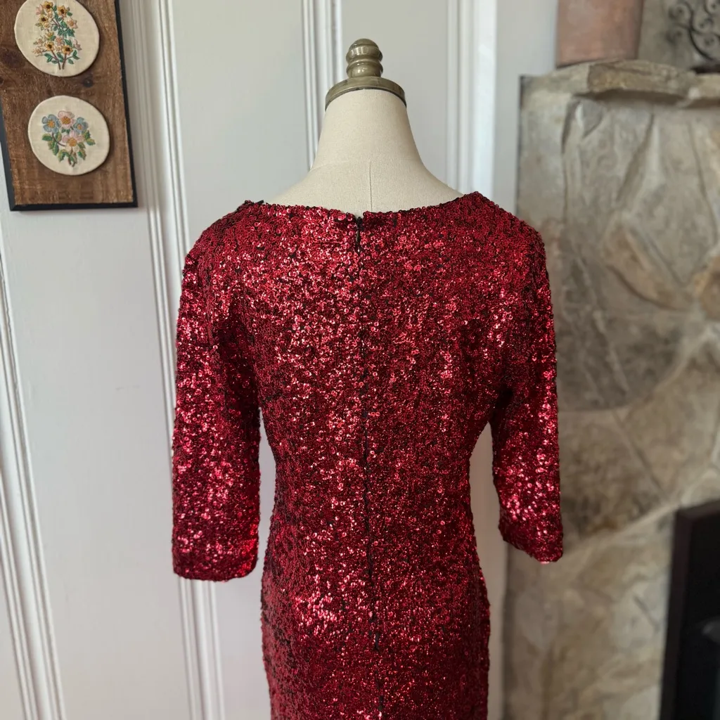 Metaphor Red Sequin Party Dress size Medium - Image 5