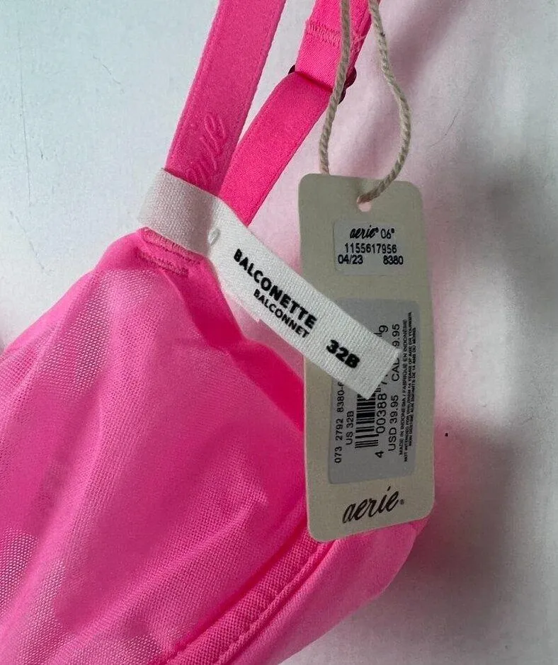 NWT Aerie SMOOTHEZ Mesh Unlined Balconette Bra Underwire Pink Size 32B NEW - Image 3