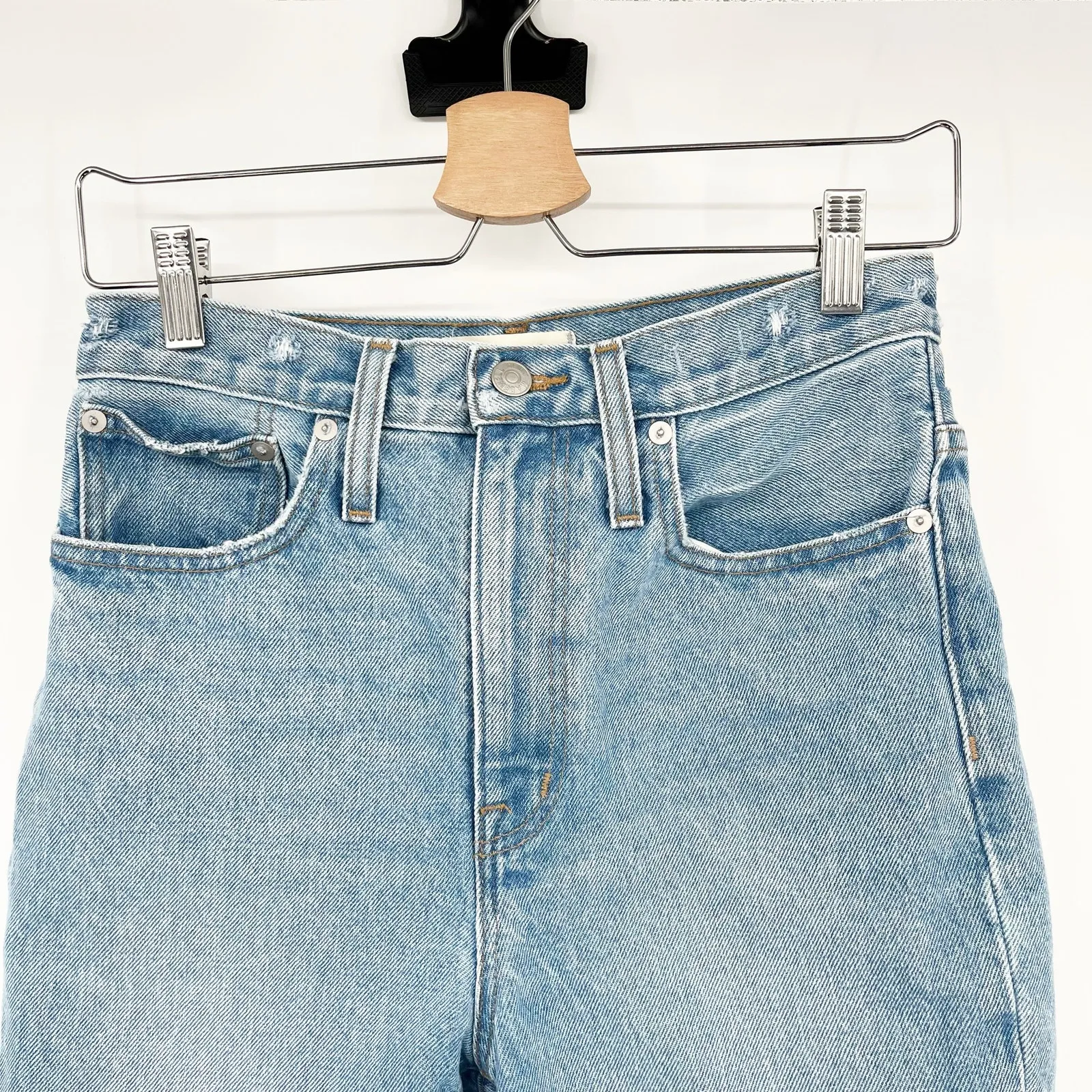 Madewell‎ Womens High Rise Long Denim Raw Hem Bermuda Jean Shorts Size 25 Blue - Image 5
