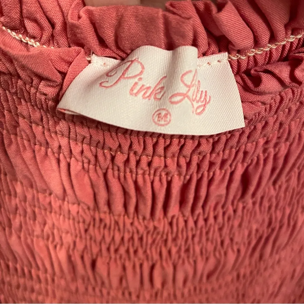 Pink Lily Lifelong Memories Smocked Midi Pink Dress Size Medium - Image 3