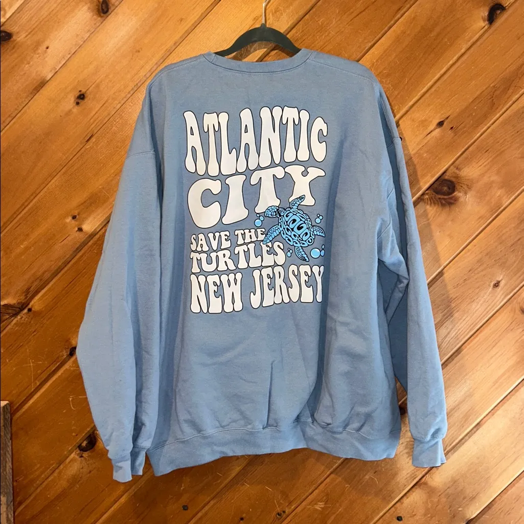 Atlantic City New Jersey Save the Turtles blue crewneck sweatshirt Size XL - Image 4