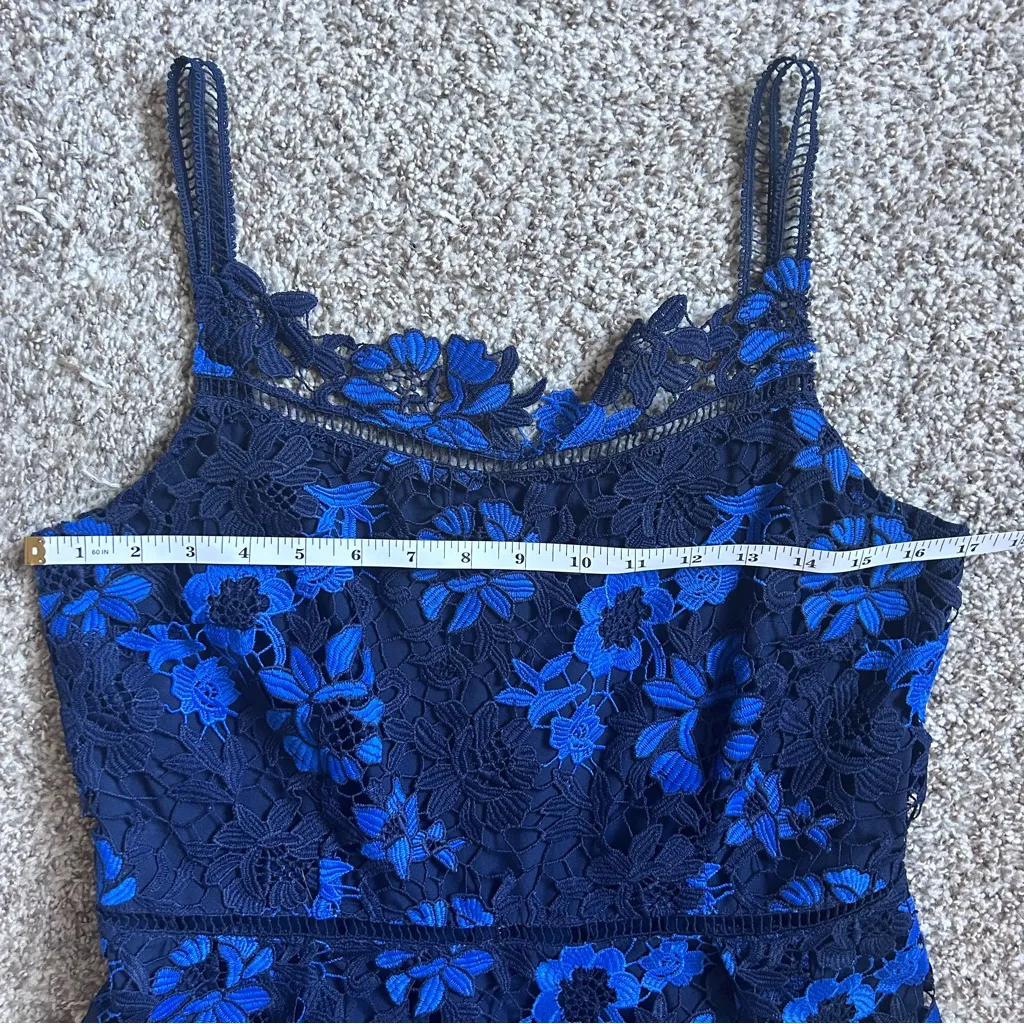 T Tahari Lucile Dress Blue Black Floral Lace Mini Dress Formal Wedding Guest 8 - Image 8