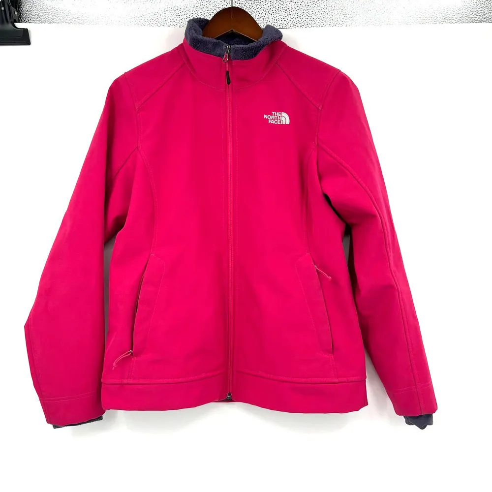 The North Face hot pink fleece lined full zip winter jacket pockets size medium - Image 2