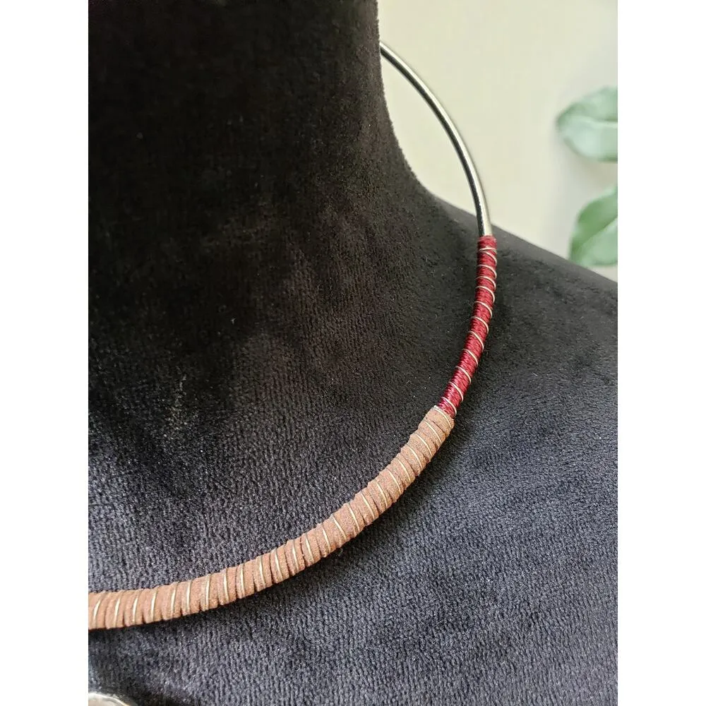 Women's Tribal Pendant Choker Necklace Lobster Clasp Wood Agate Heart Gold - Image 6