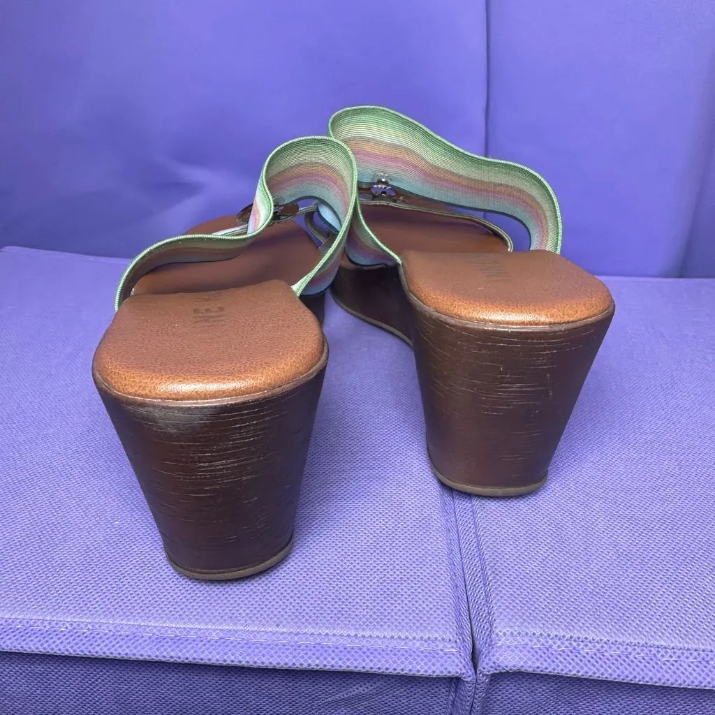 Anne Klein Hayda Striped Stretch Blocky Platform Wedge Pump Summer Sandals 11M - Image 5