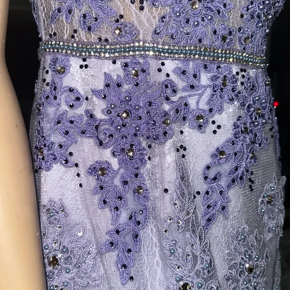 Jovani Lavender women’s Formal Evening Gown Size 8 Beaded Lace Tulle Dress - Image 8