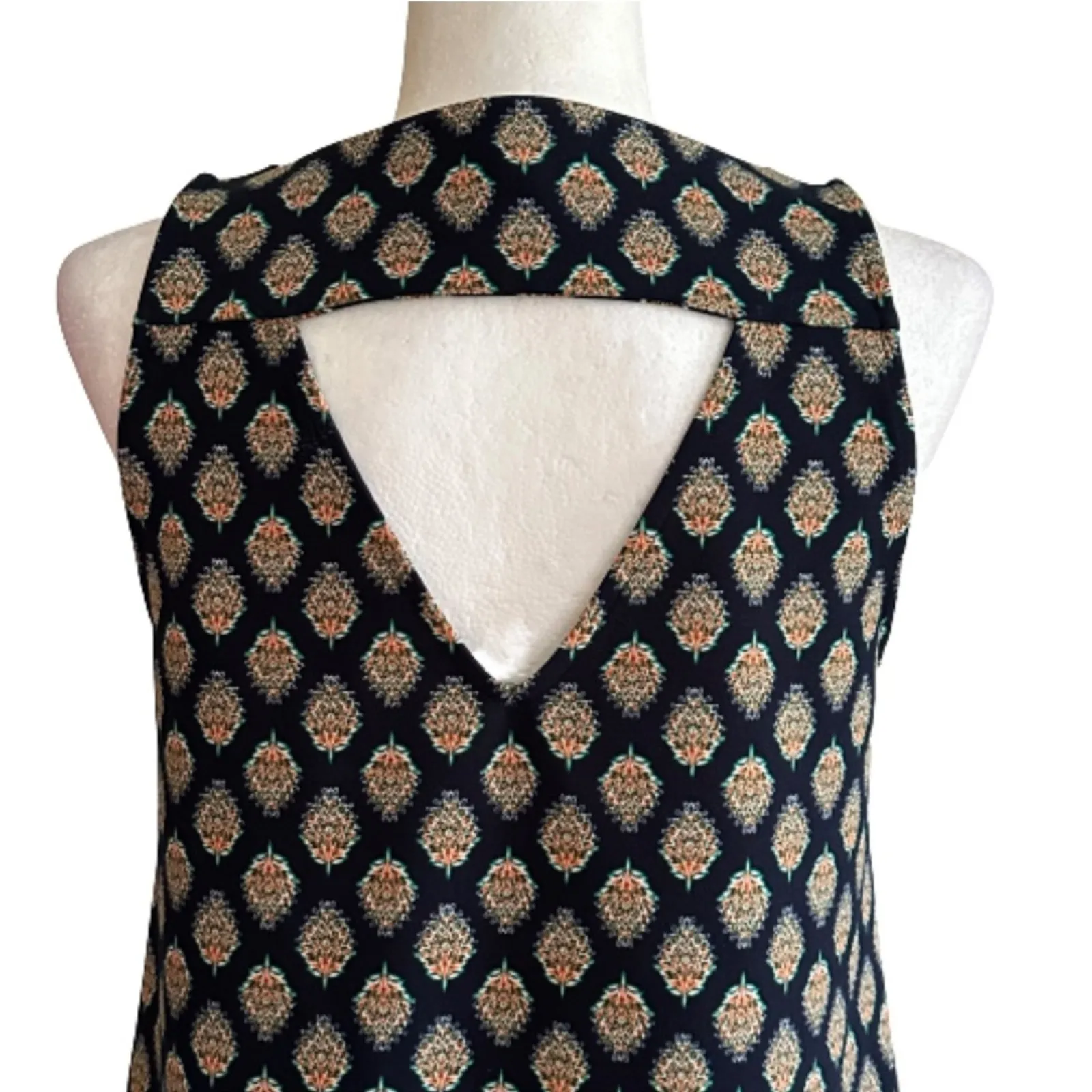 Banana Republic Factory Dress Blue Print Sleeveless Back Cut Out Shift Small - Image 6