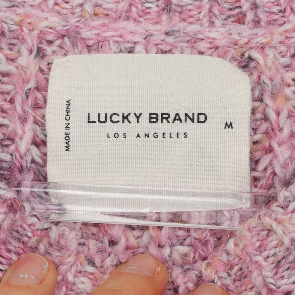 Lucky Brand Womens Speckled Pink Chunky Knit Sweater Button Side Detail Size M - Image 4