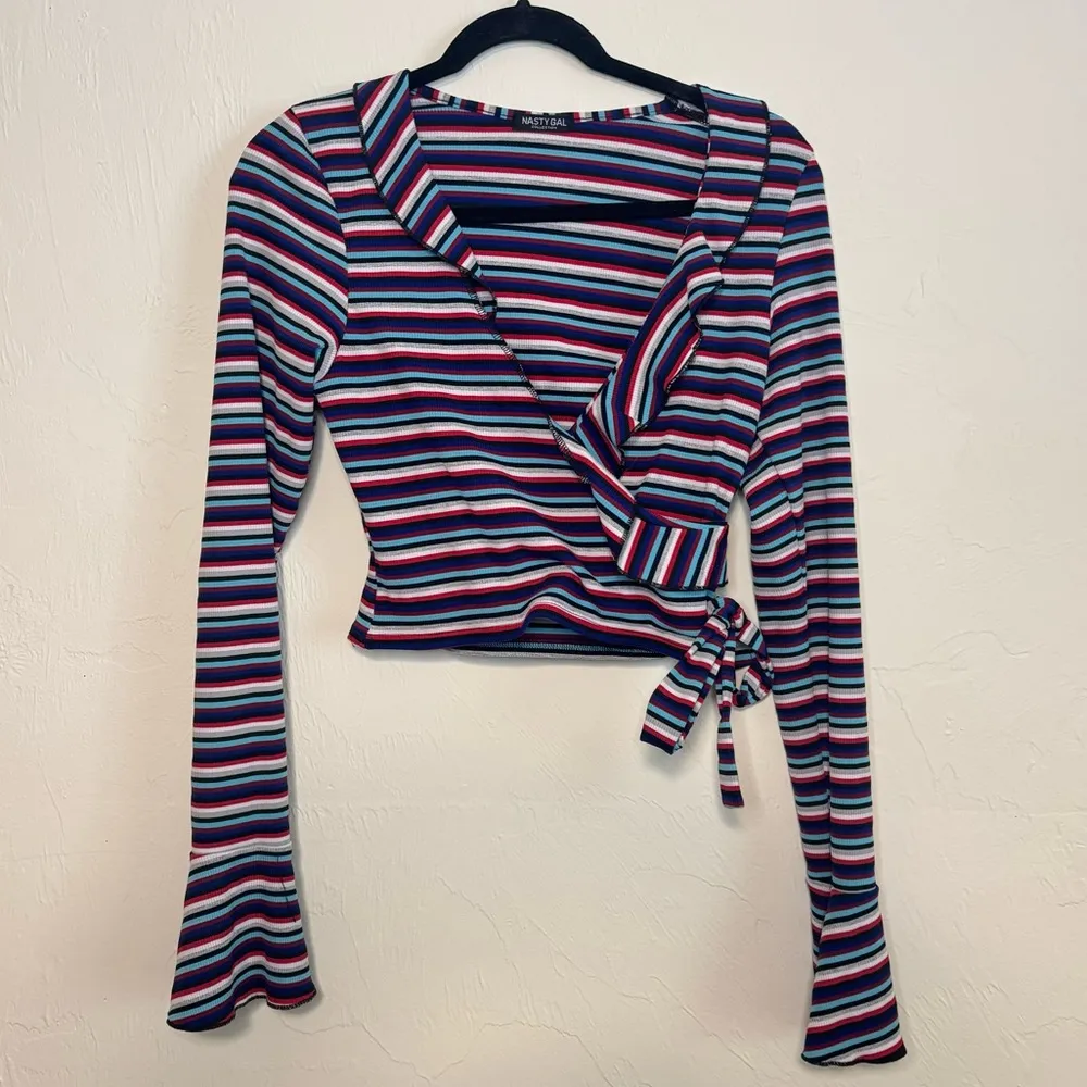 Striped Crop Ruffle Vneck Bell sleeve - Image 2