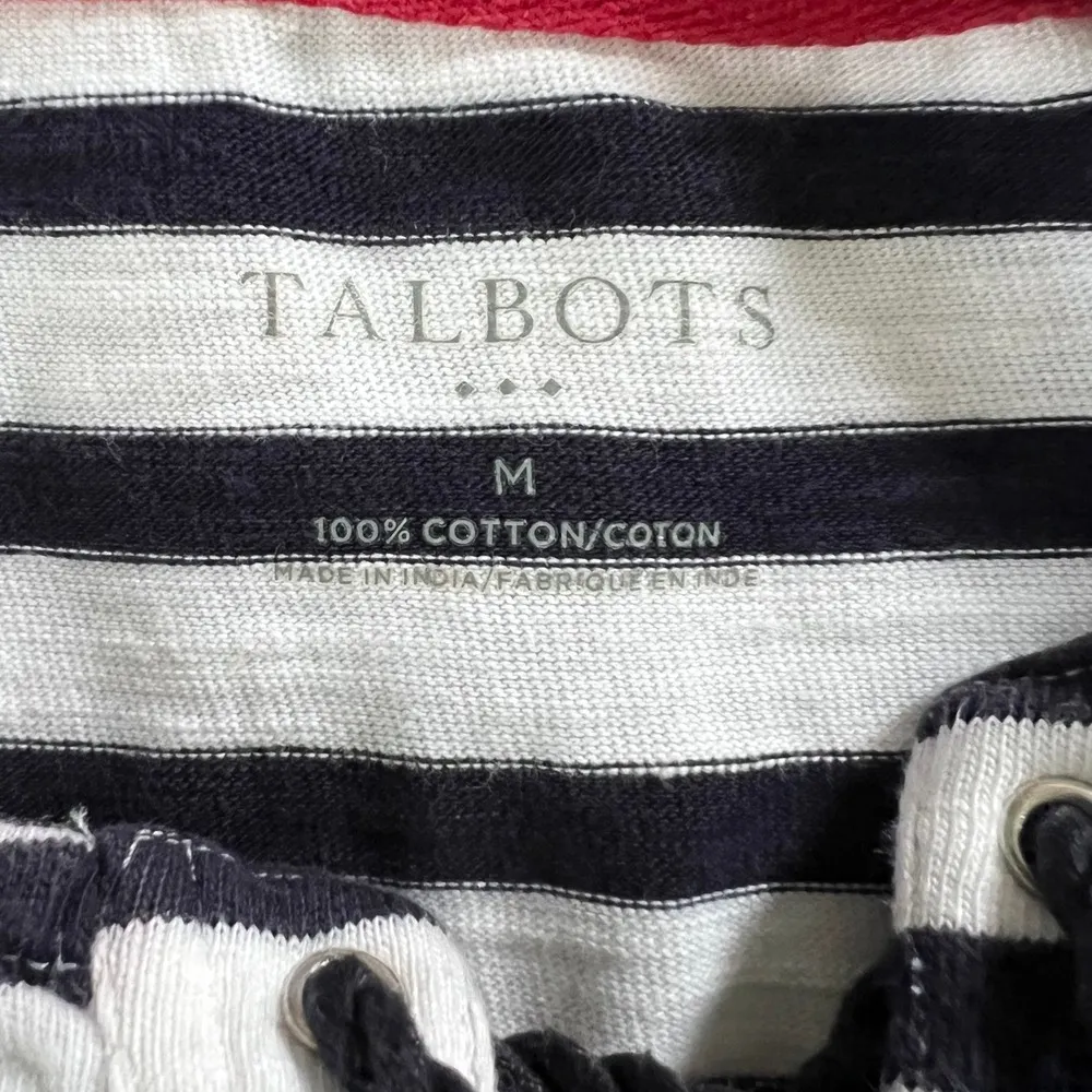 Talbots Striped Knit Dress Lace-Up Neck Short Sleeve Casual White Black M - Image 5