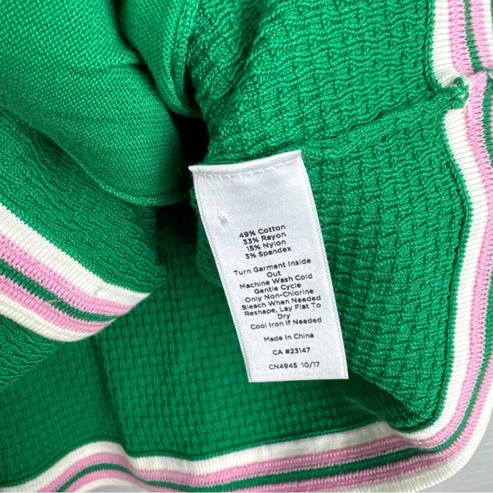 Talbots Green Pink Stripe Knit Cardigan Sweater Pearl Buttons 3/4 Sleeves Preppy - Image 5