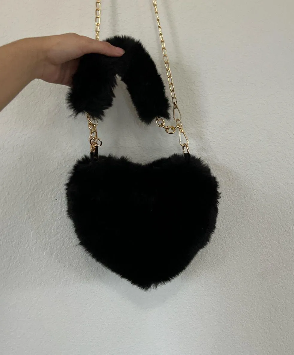Forever 21 Black Fuzzy Heart Purse - Image 2