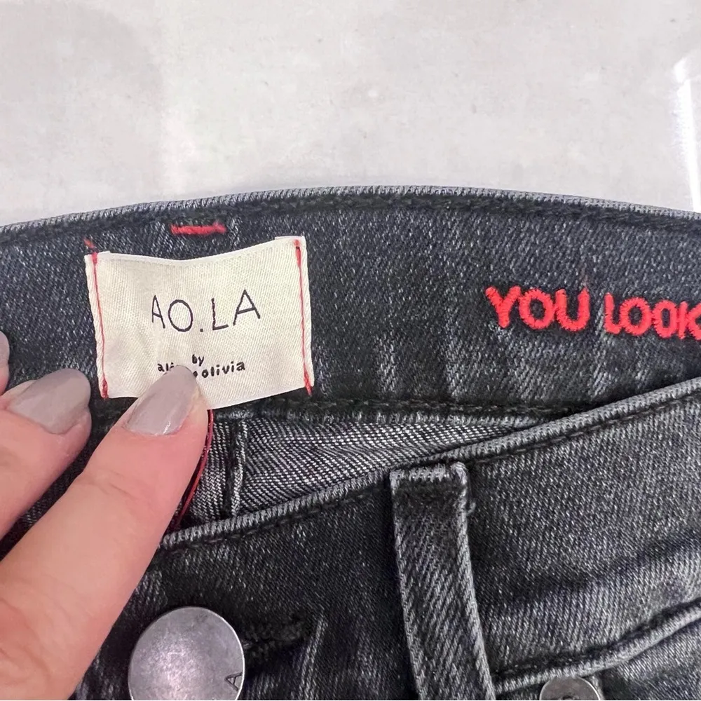 ALICE + OLIVIA JEANS
Good High-Rise Exposed Button Skinny Jeans with Stripes - Image 4