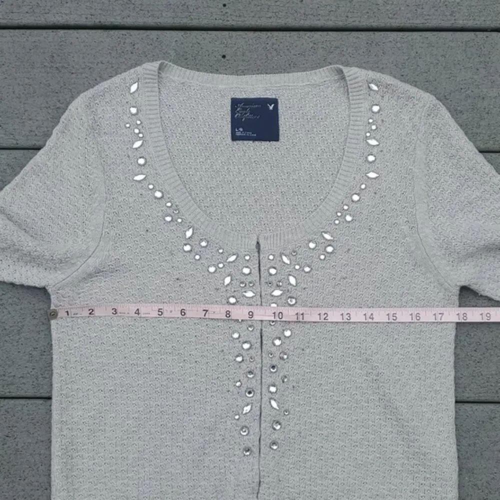 American Eagle 3/4 Sleeve Jewel Neckline Knit Cardigan Size Large - Image 10