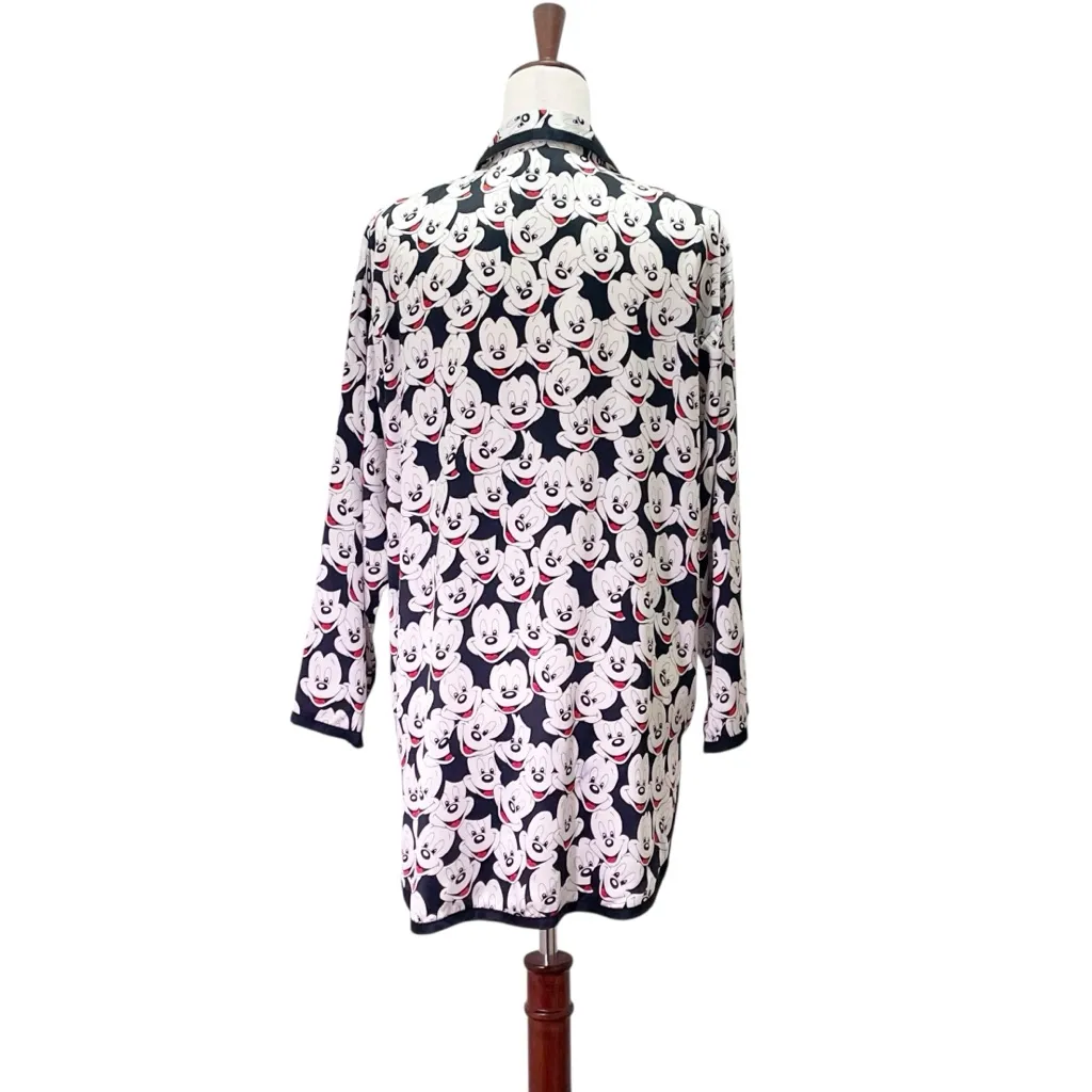 Walt Disney World Mickey Mouse Silk Pajama Nightshirt Black White Red Size Small - Image 4